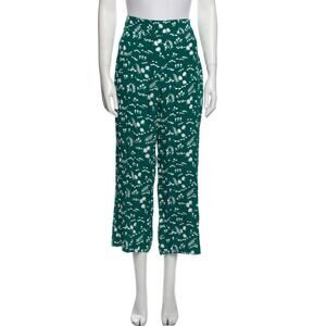 Maje Floral Green Cropped Pants Sz 3 High Waisted Beach Lounge
